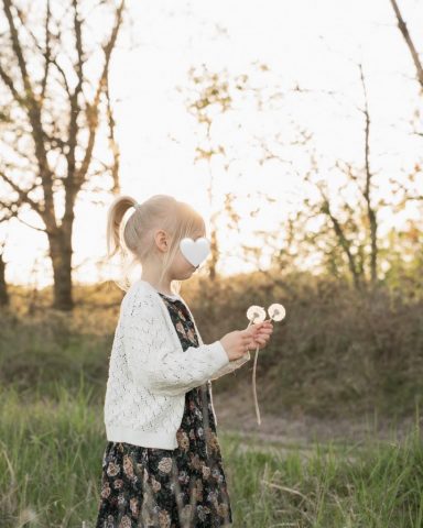 Stimmungsvolle Aufnahme eines Mädchens mit Löwenzahn – Familienfotoshooting im Abendlicht am Stadtrand von Kiel